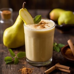 Pear Smoothie in a Simple Glass Cup with Cinnamon 