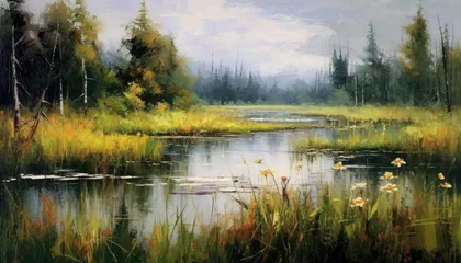 Foto op Plexiglas The wetland scenery in the style of oil painting and the strokes on the picture. © Vitaly Art