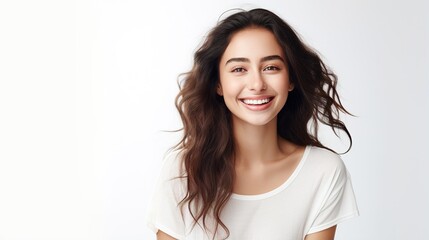 close-up portrait of a smiling brunette woman with casual hair