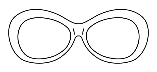 Retro Oval frame glasses fashion accessory illustration. Sunglass front view for Men, women, unisex silhouette style, flat rim spectacles eyeglasses with lens sketch style outline isolated on white