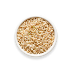 Yamani rice in a white bowl on transparent background. Square format. Top view. 