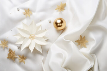 Fototapeta na wymiar White and golden Christmas and New Year background with copy space. Noel. 