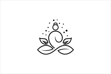 Abstract yoga human logo with leaf element in line design style