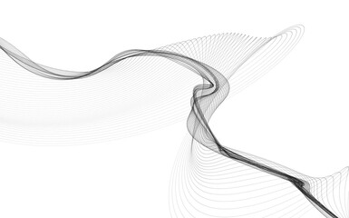 Abstract background with monochrome wave lines on white background.