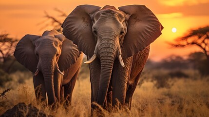 Two elephants on African desert