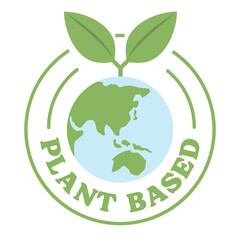 Plant based emblem. Vegan Eco friendly badge with plant icon.