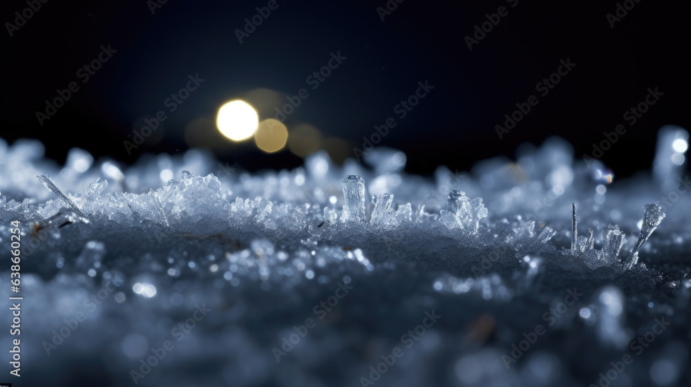 Aufkleber on a microscopic level one can see the frozen top layer of soil covered in a fine layer of frost. sm