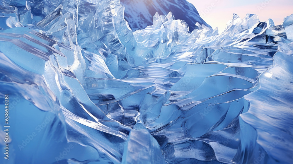 Poster macro image of a microscopic glacier depicts a dynamic landscape of frozen streams and jagged peaks.