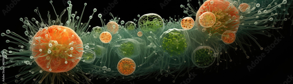 Poster a microbe with an amorphous spherical body covered with tiny projections. its surface is bumpy and i
