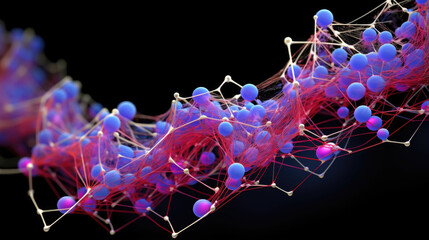 This macro image features a transport protein composed of multiple amino acids arranged in a specific pattern. There are three lobelike structures which converge