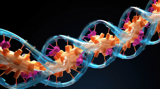 A macro image of rRNA reveals the building blocks of these nucleic acids. The image reveals a helical shape with individual phosphate and ribose nucleotides interlocked