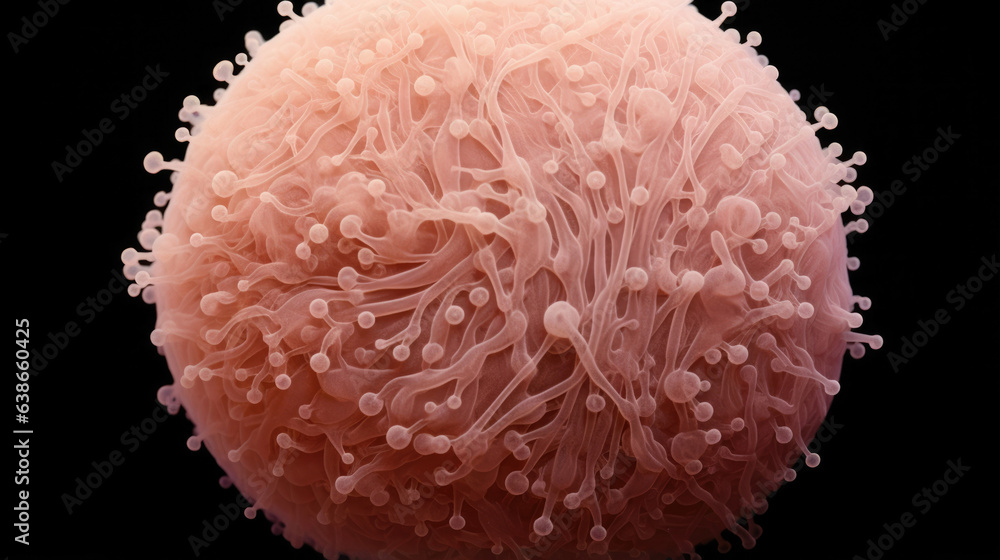 Poster this macro image displays a single cocci bacteria. it is isolated against a black background and app