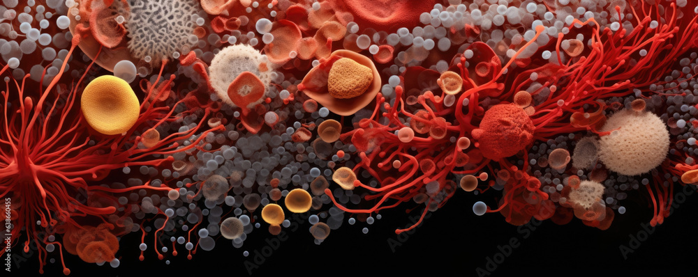 Poster a macro image of a microbe habitat reveals an intricate living environment where a variety of microo