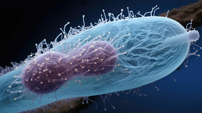 A detailed macro image of a paramecium reveals its clear domeshaped structure and its distinctly curved shape. Its length reaches up to 1 millimeter and is composed