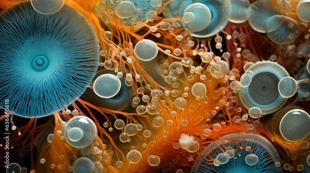 Poster this macro image depicts a unique and intricate bacterial society colonies of minute microorganisms 
