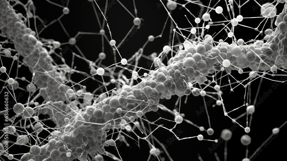 Poster an electron micrograph image of a single strand of rna polymerase magnified to reveal the delicate h