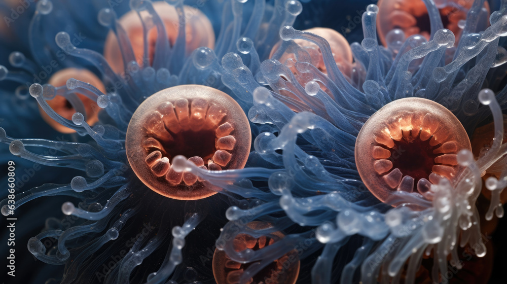 Poster this macro photograph of a microscopic amoeboid cell shows a clear globular singlecelled organism. i
