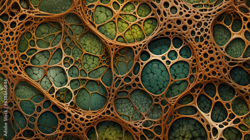 Poster rendered in shades of greens and browns this image contains a myriad of detailed xylem cells. the ce