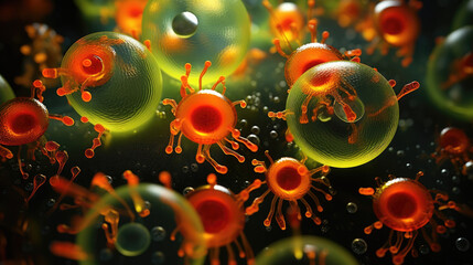 Fototapeta premium This macro photo displays the surreal beauty of a Protozoa sanctuary. A gentle stillness falls over the image as swarms of tiny microorganisms seem to move in slow