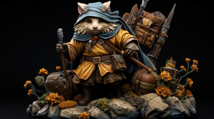 Atop the hill stands a small Gnome in full plate armor a cloak of dark fur d down. Several pieces of equipment a bow a pickaxe and a crossbow all adorn their back. Their