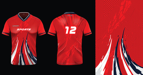 Sport jersey template mockup grunge abstract design for football soccer, racing, gaming, red color © Nimpuna O