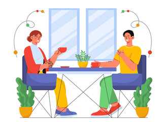 Couple in cafe vector concept