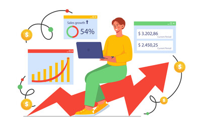 Man with data analysis vector concept