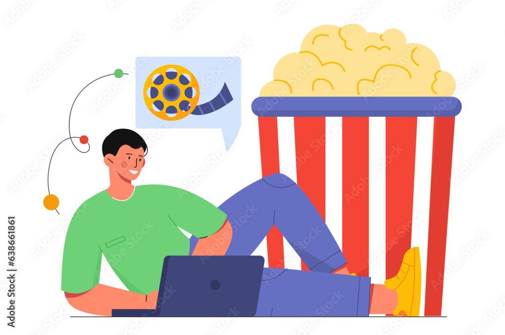 Aufkleber man with movie selection vector concept