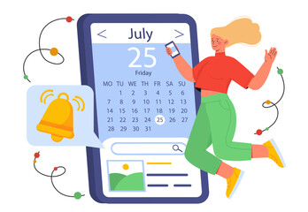 Woman with reminder calendar vector concept