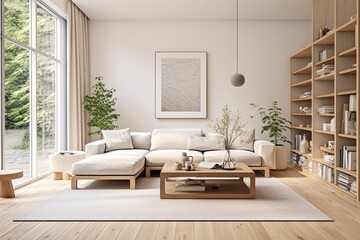 Nordic designed interior of a living room in a modern and contemporary home apartment