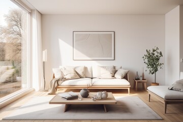 Naklejka na ściany i meble Nordic designed interior of a living room in a modern and contemporary home apartment