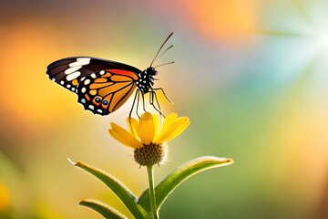 butterfly on a flower, blurred background, macro photography created with generative ai technology