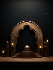 Fototapeta premium Islamic Ramadan Greeting Background with 3D Wooden Podium