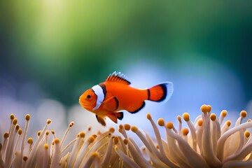 tropical aquarium fish on natural blurred underwater background, macro underwater wildlife created with generative ai technology