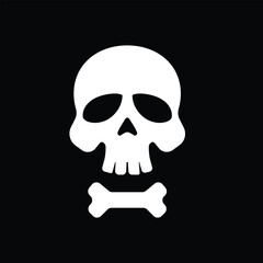 White skull and bone icon isolated on black background. vector illustration	