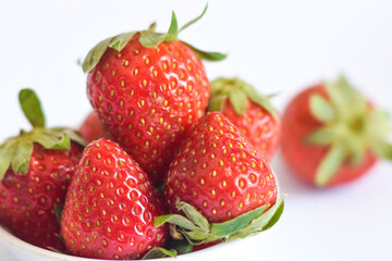 Fresh strawberry isolated white background, Strawberry Close up photo studio.