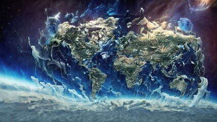 The problem of global cooling on the planet, continents surrounded by ice, freezing, lowering air temperature - obrazy, fototapety, plakaty