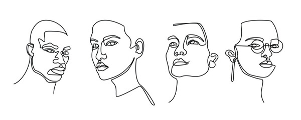 Minimalist face line illustration in line art style.. Abstract background with Continuous line art. boho template wall decor. hand draw cover vector with copy space.