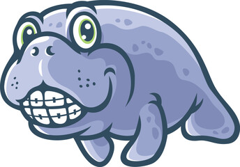 Cute Cartoon Manatee Smiling with Its Braces