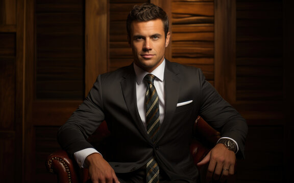 Capturing Confidence and Professionalism: An Impeccable Business Portrait Photo on a Stunning Wood Panel Background