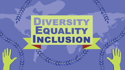 Diversity, Equality and  Inclusion  vector banner design with geometric shapes and vibrant colors on a horizontal background. Diversity, Equality, Inclusion modern minimal poster.