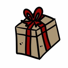 cartoon doodle gift box on white background