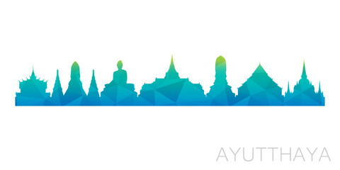 Phra Nakhon Si Ayutthaya, Thailand Low Poly Skyline Clip Art City Design. Geometric Polygon Graphic Horizon Icon. Vector Illustration Symbol. - obrazy, fototapety, plakaty