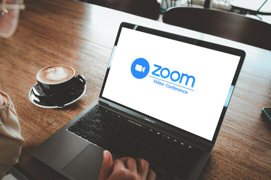 Bangkok. Thailand. AUG 24,2023; Laptop displaying the logo of the Zoom Cloud Meetings app.