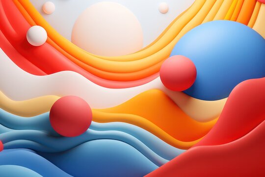丸と波で組み合わせた抽象的でモダンな空間のイラスト