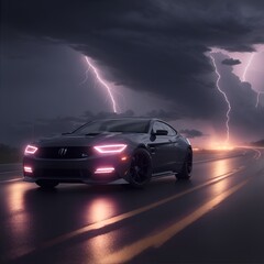 Fototapeta na wymiar car driving in storm