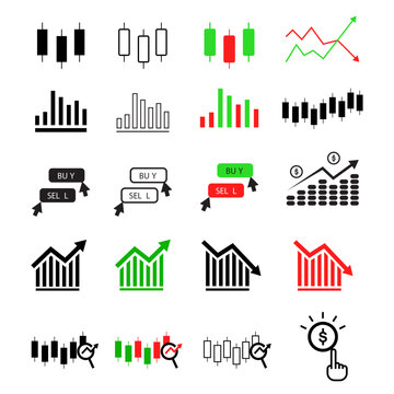 stock market trading icon set, trading and data analysis icon