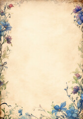 Vintage old paper with watercolor ornaments and flowers Generative AI