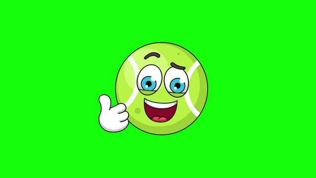 Thumbs-up tennis ball cartoon loop animation on a green screen
