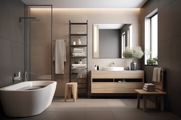 Fototapeta na wymiar Contemporary Interior Design of a Bathroom with everything Necessary.